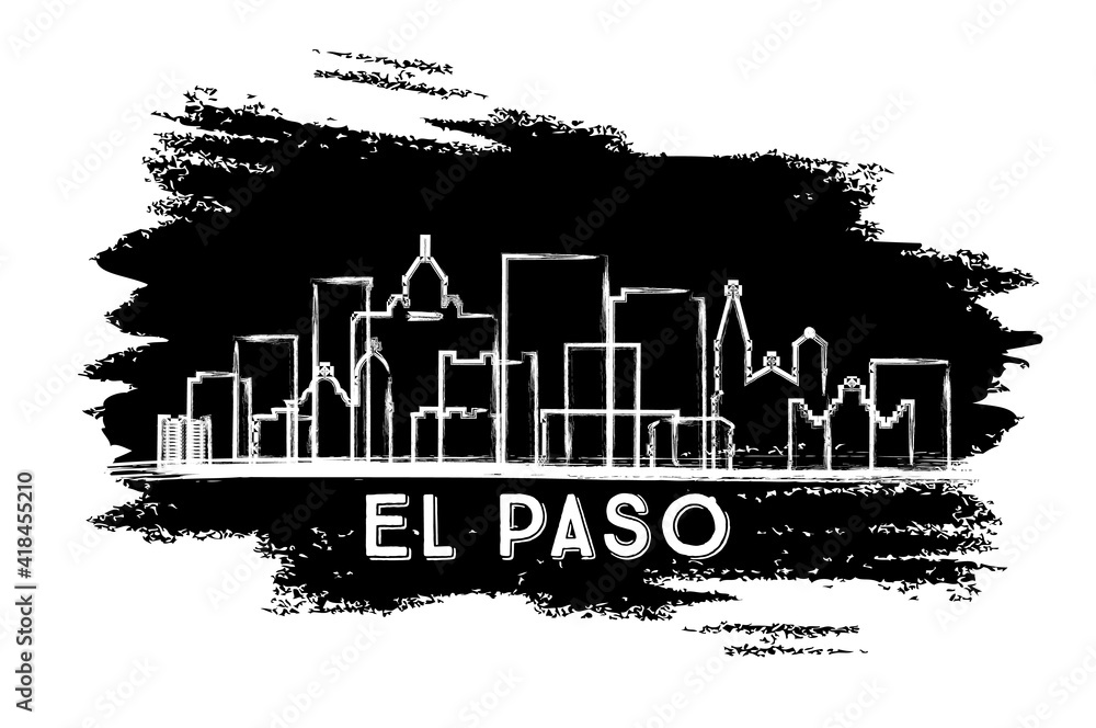 El Paso Texas USA City Skyline Silhouette. Hand Drawn Sketch.