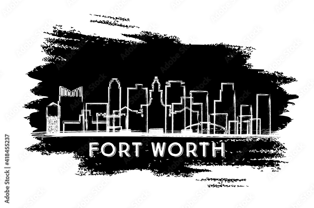 Fort Worth Texas USA City Skyline Silhouette. Hand Drawn Sketch.