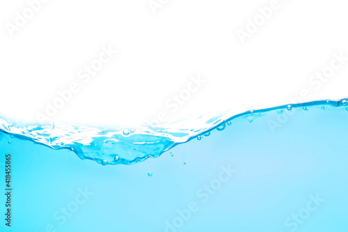 Water waves and light blue water droplets crystal clear on white background 
