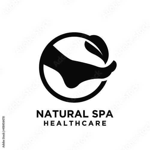 ankle foot podiatry logo with leaf icon design