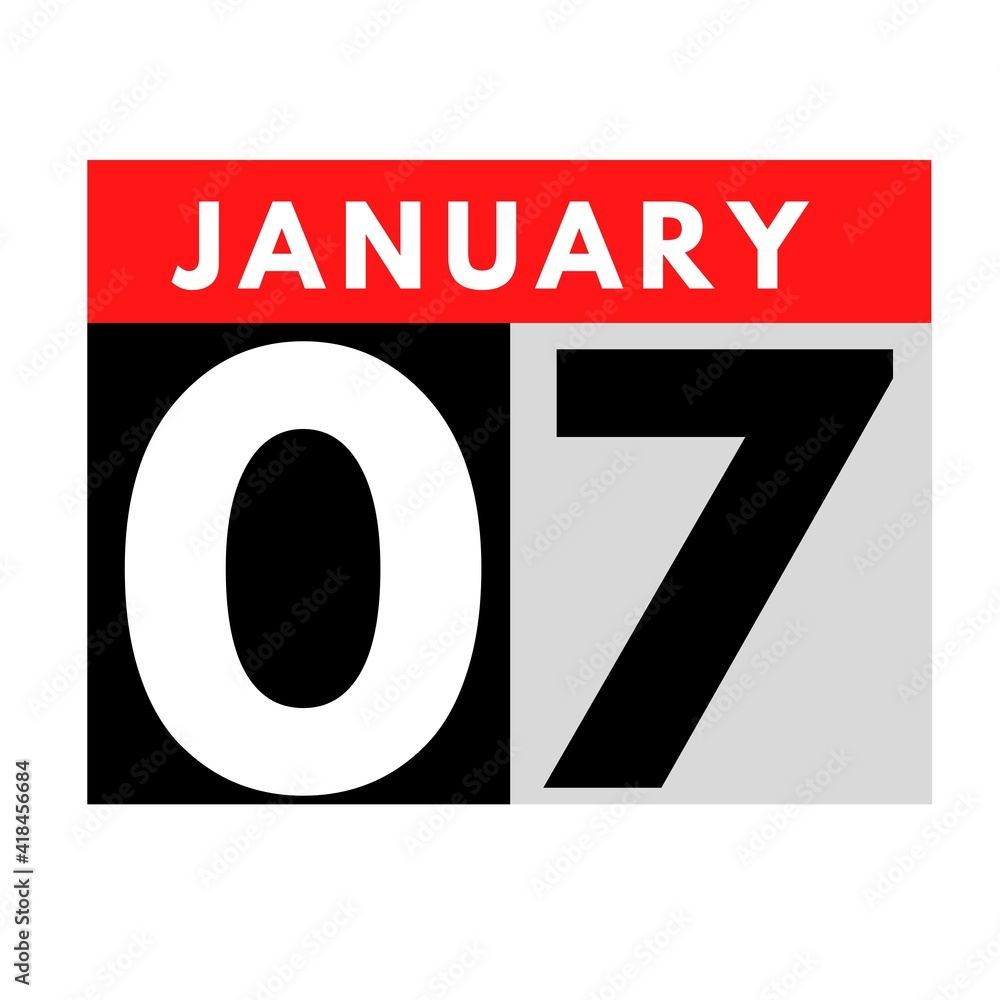 January 7 . flat daily calendar icon .date ,day, month .calendar for ...