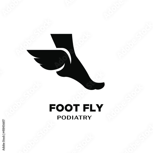 simple digital foot fly Explorer Conceptual Simple Minimal Foot with wings art. suitable for Adventure  expedition  massage  podiatry  Freedom  traveling logo vector illustration design
