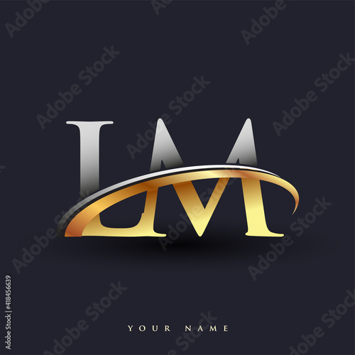 LM initial logo company name colored gold and silver swoosh design, isolated on white background. vector logo for business and company identity.