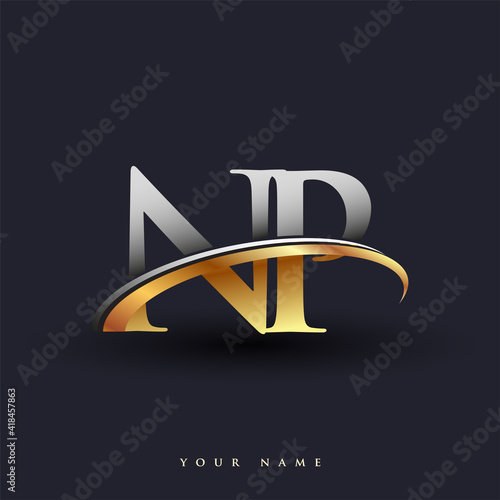 NP initial logo company name colored gold and silver swoosh design, isolated on white background. vector logo for business and company identity.