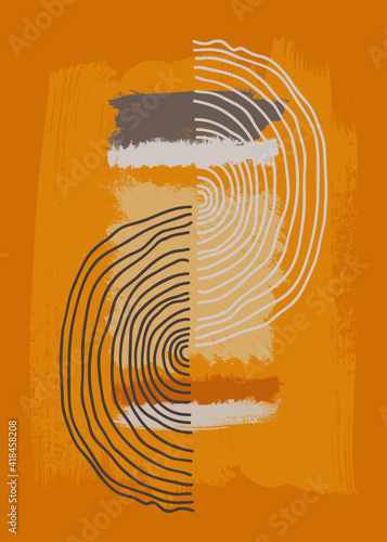 Vector boho wall art print. Colorful bohemian style acrylic painting. Abstract art poster. Trendy warm terracotta colors brochure cover creative contemporary backdrop. Scandinavian artistic wall decor