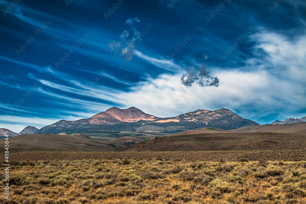 dramatic summer skies in the sierra Nevada mountain ranges in Eastern California.
