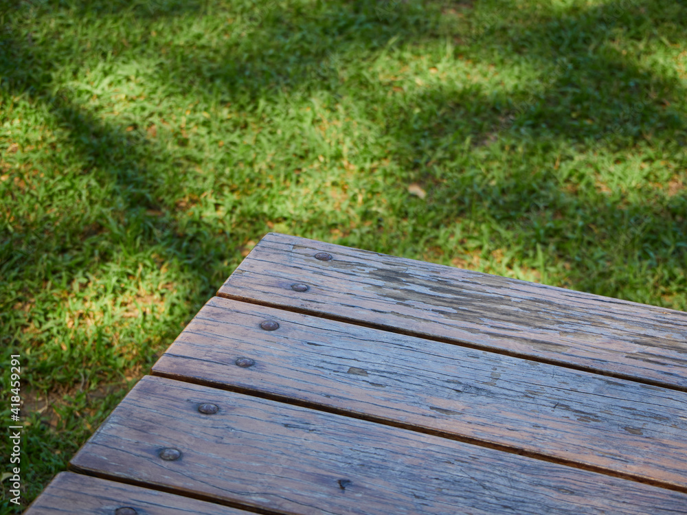 Empty table with blurred nature background Empty table with blurred nature background