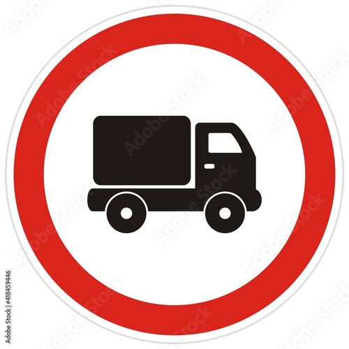 No entry for trucks, road sign, red circle frame, vector icon