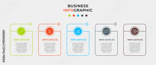 Business Infographic design template Vector with icons and 5 five options or steps. Can be used for process diagram, presentations, workflow layout, banner, flow chart, info graph