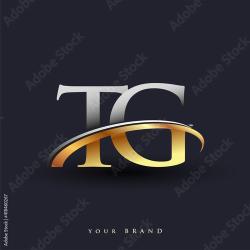 TG initial logo company name colored gold and silver swoosh design, isolated on white background. vector logo for business and company identity.