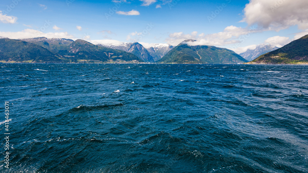 Norwegian fjord seen from ferry boat