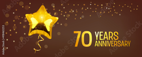 70 years anniversary vector logo, icon. Graphic element with golden color balloon
