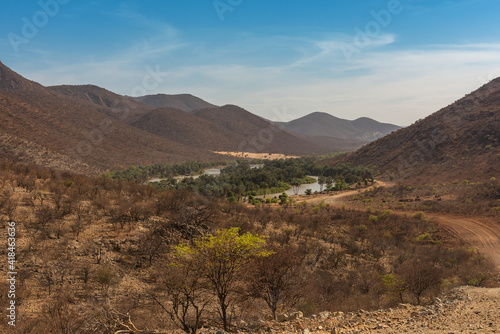 Landscape view of the Kunene River, the border river between Namibia and Angola