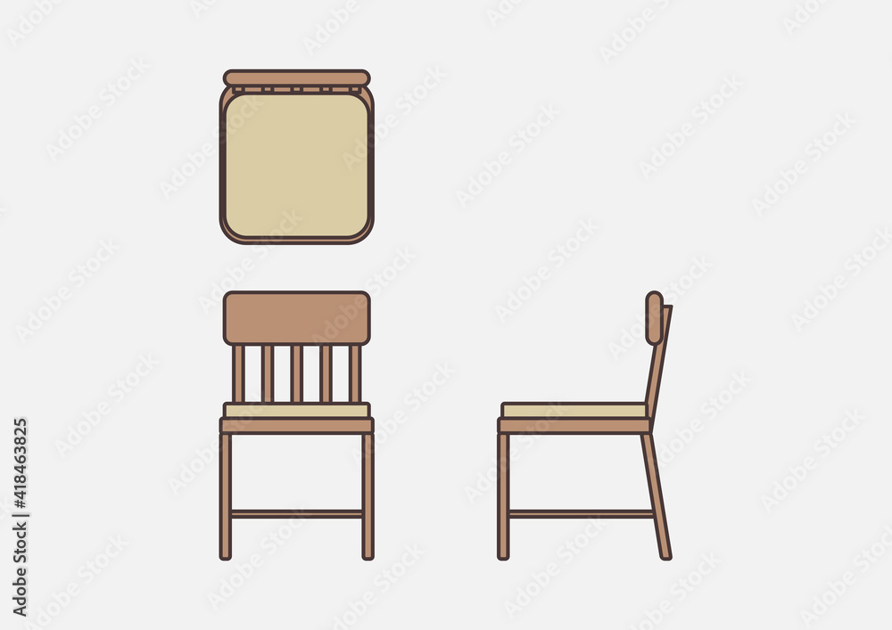 Fototapeta premium Vector Illustration of Chairs plan,front,side view