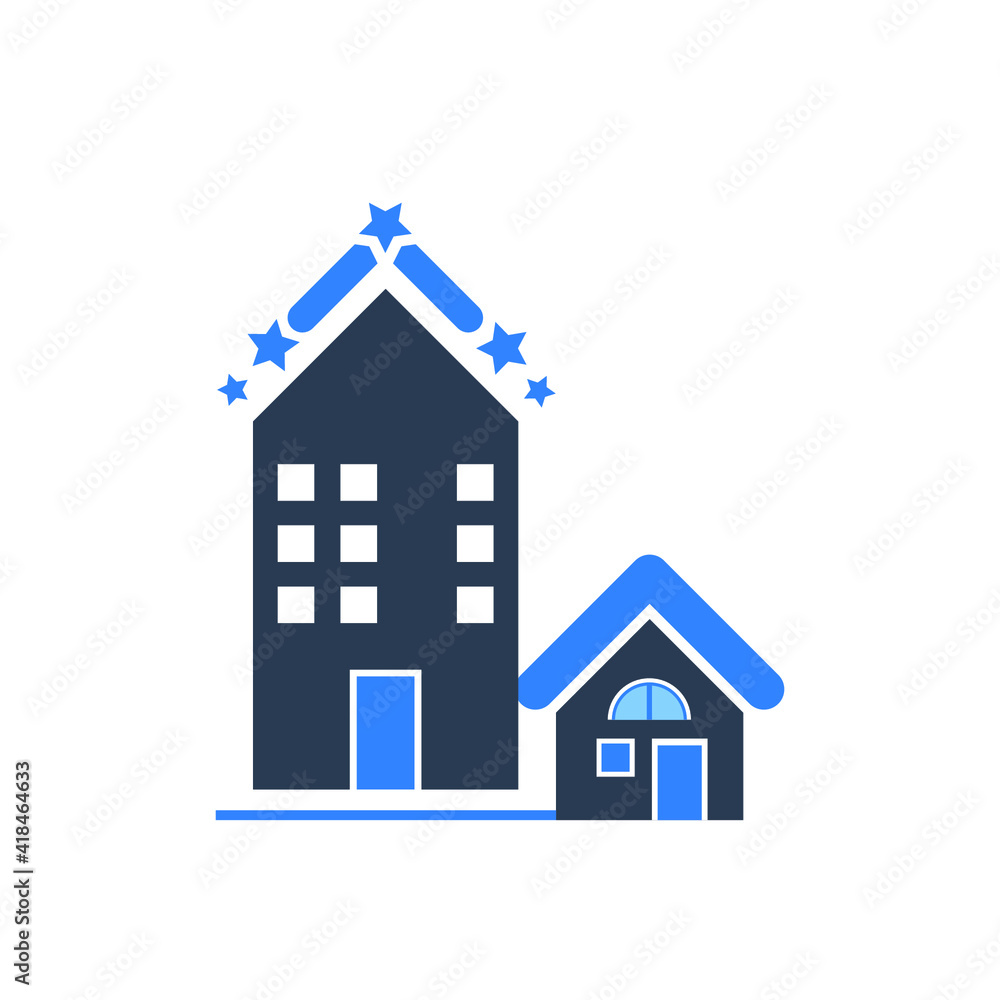 Hotel icon. Five star hotel, rest house, resort icon.