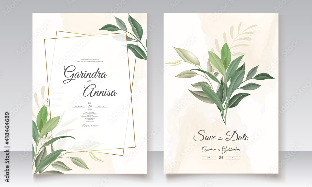 Elegant wedding invitation card leaves 