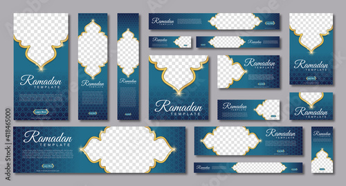 set of ramadan web banners of standard size with a place for photos. Ramadan template design. vector illustration