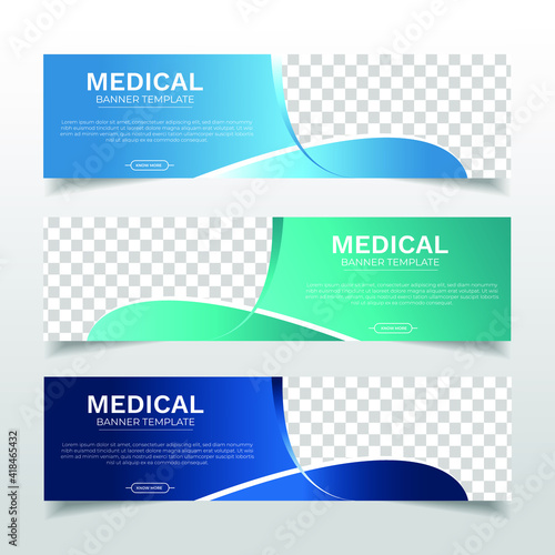 Health Medical web banner with place for photo. Horizontal Layout template. Business Ad banner. Vector EPS 10 