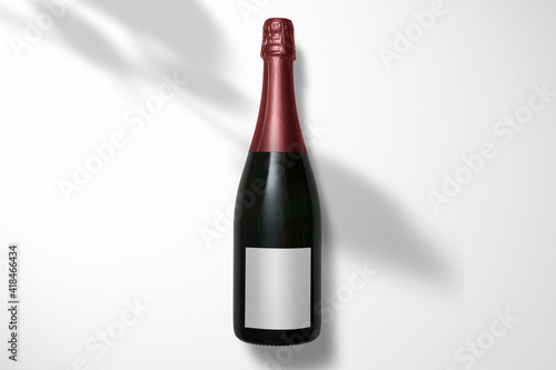 top view blank wine bottle free space text mockup isolated on white background