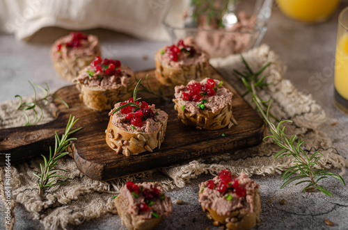 Homemade pate on heathy bread with cranberries