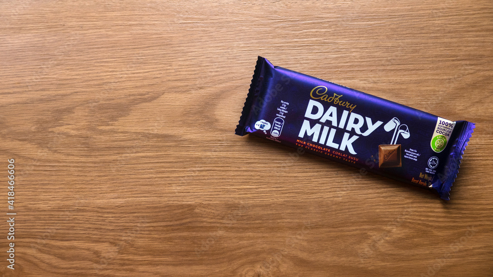 KEDAH,MALAYSIA - MARCH 6TH,2021 : Cadbury Dairy Milk chocolate bar on