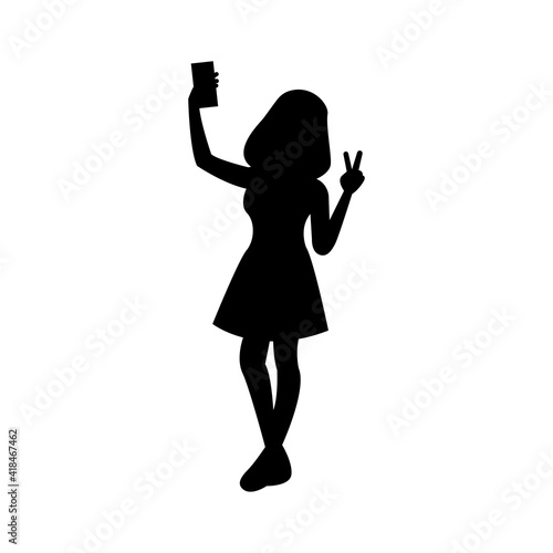 black silhouette design with isolated white background ofwoman selfie