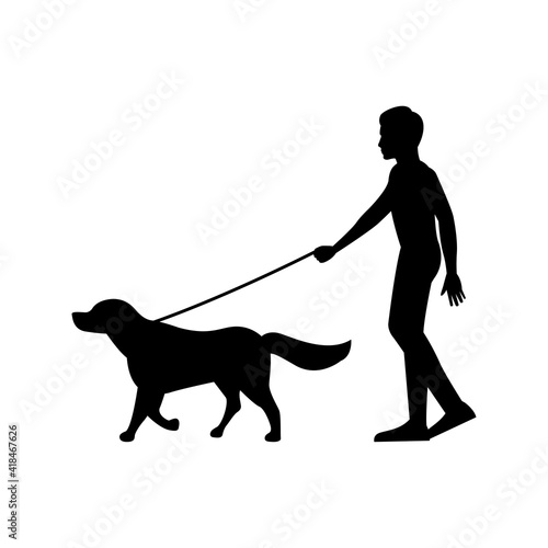 black silhouette design with isolated white background of man walking dog