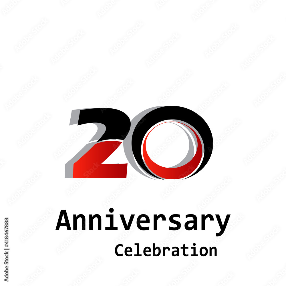 20 Years Anniversary Celebration Black Red Color Vector Template Design Illustration