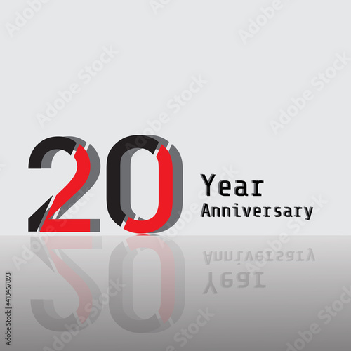 20 Years Anniversary Celebration Black Red Color Vector Template Design Illustration