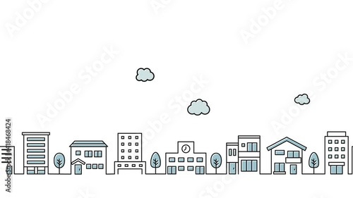 街並みのループアニメーション　背景　動画　イラスト　町並み　風景　都市　住宅