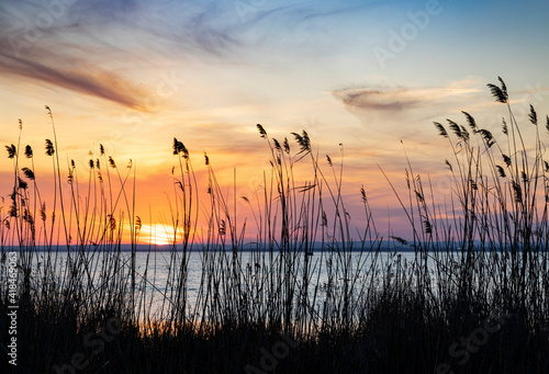 Colorful sunset in the reserve of vaya lake near Burgas sity.
 photo