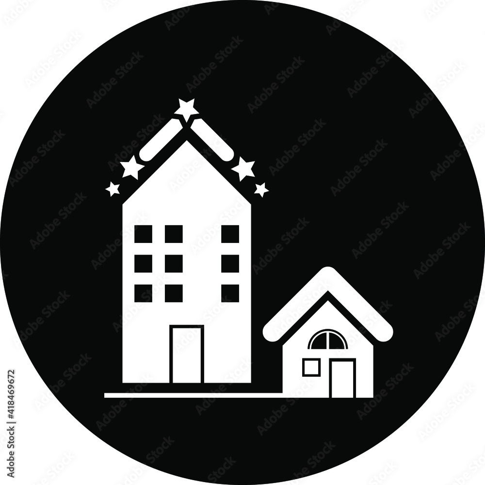 Hotel icon. Five-star hotel, rest house, resort icon. Hotel icon. Five-star hotel, rest house, resort icon.