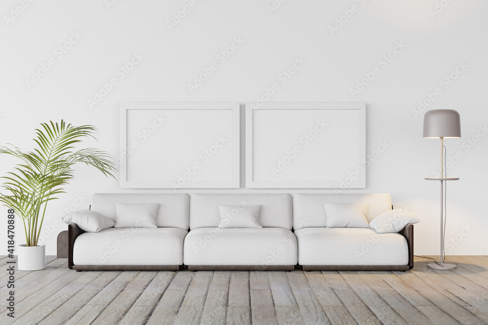 3d rendering mockup Home interior with decor elements. two wooden frame. 3d rendering mockup Home interior with decor elements. two wooden frame.