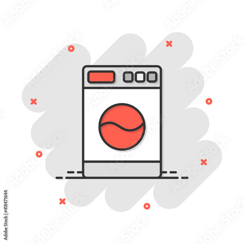 Vector cartoon washer icon in comic style. Laundress sign illustration pictogram. Washing machine business splash effect concept.