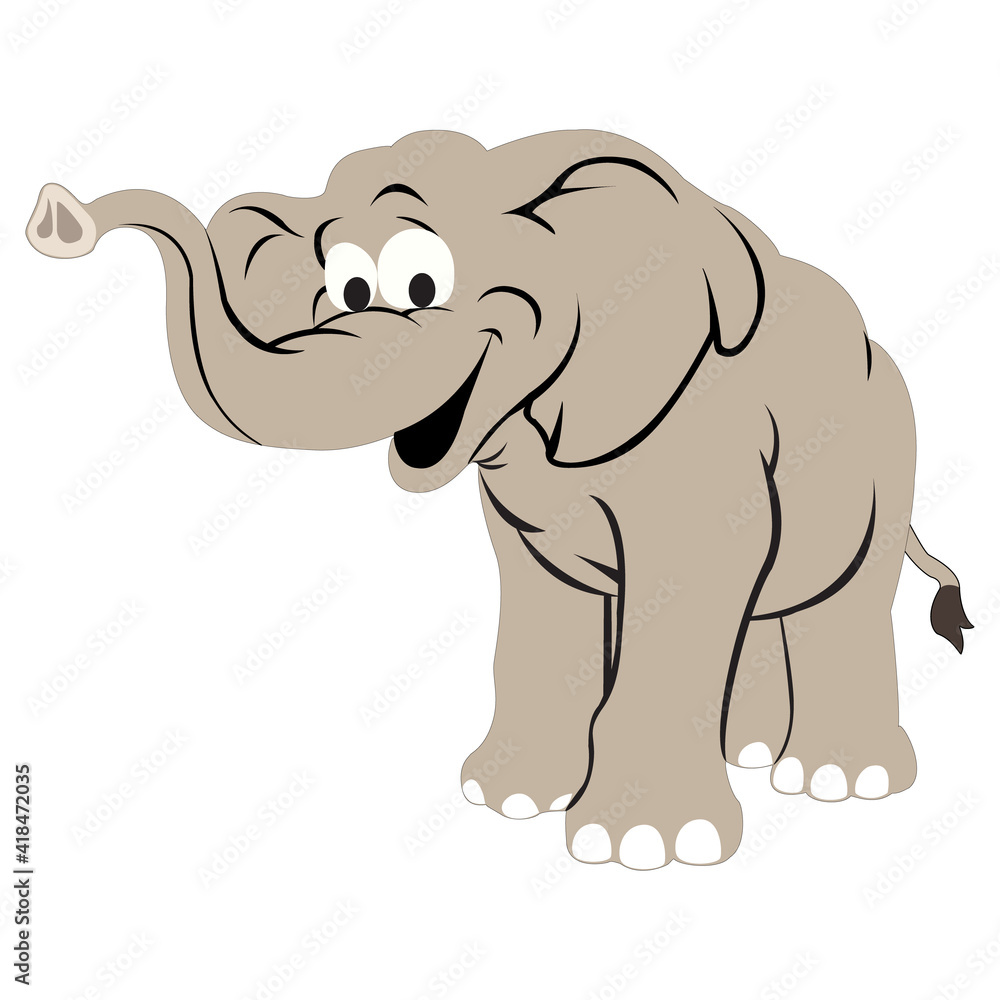 Cute gray elephant vector illustration isolated on white background.