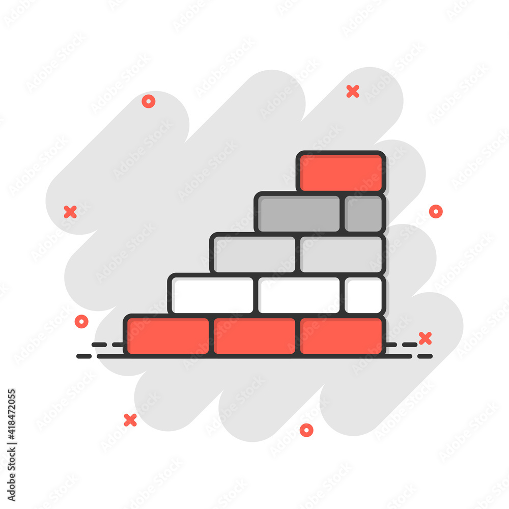 Vector cartoon wall brick icon in comic style. Wall sign illustration pictogram. Stone business splash effect concept. Vector cartoon wall brick icon in comic style. Wall sign illustration pictogram. Stone business splash effect concept.