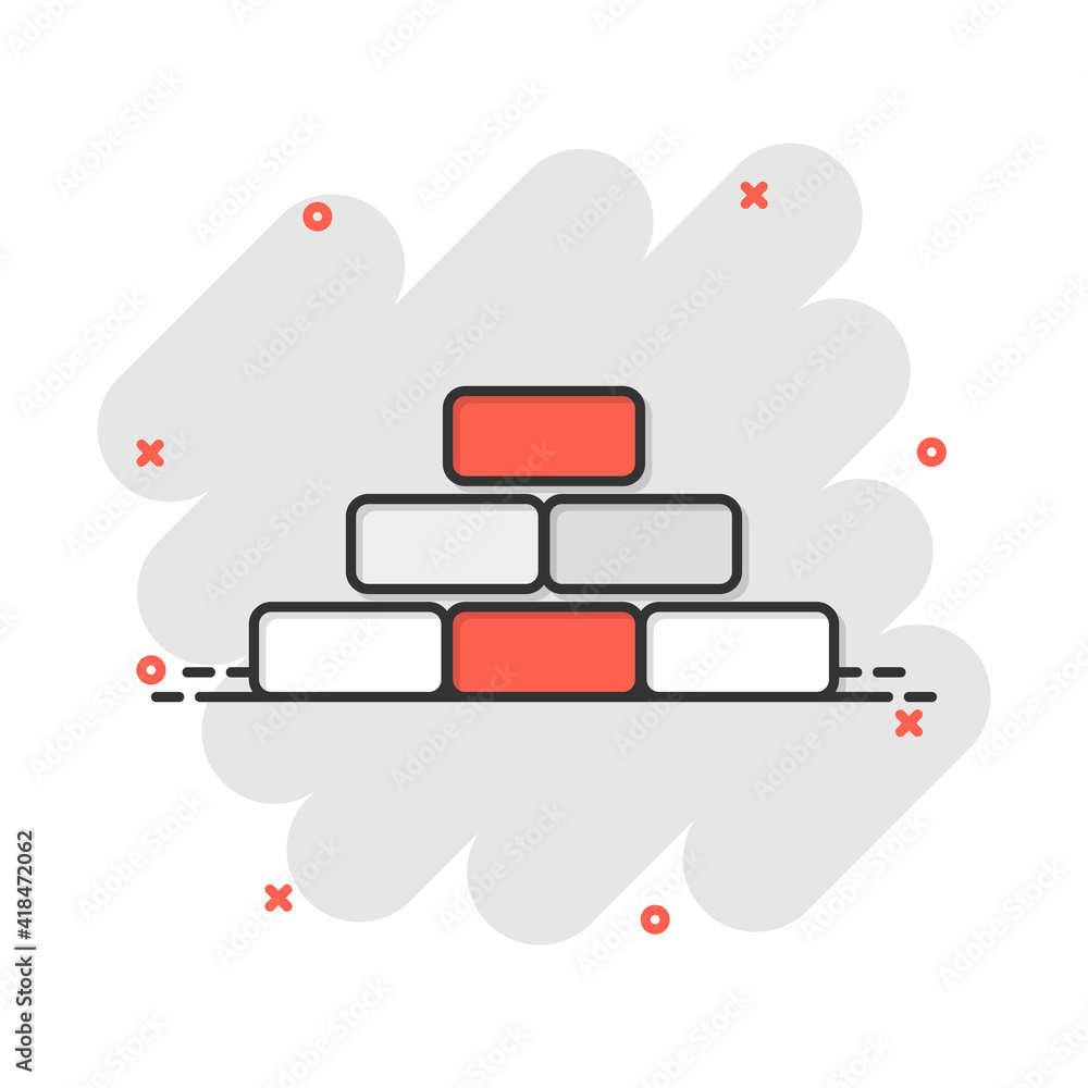 Vector cartoon wall brick icon in comic style. Wall sign illustration pictogram. Stone business splash effect concept. Vector cartoon wall brick icon in comic style. Wall sign illustration pictogram. Stone business splash effect concept.