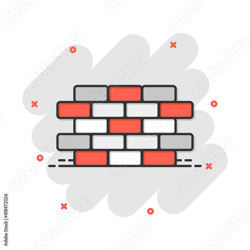 Vector cartoon wall brick icon in comic style. Wall sign illustration pictogram. Stone business splash effect concept.