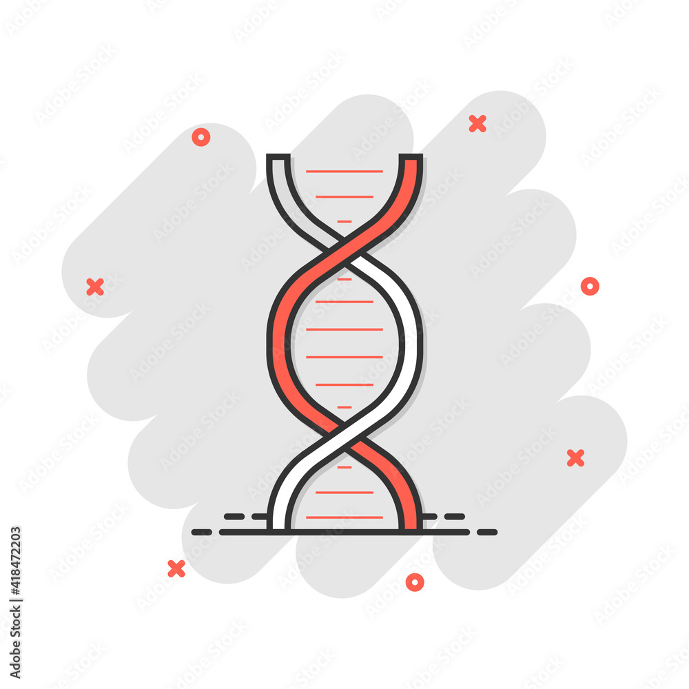 Vector cartoon dna icon in comic style. Medecine molecule sign illustration pictogram. Dna business splash effect concept. Vector cartoon dna icon in comic style. Medecine molecule sign illustration pictogram. Dna business splash effect concept.