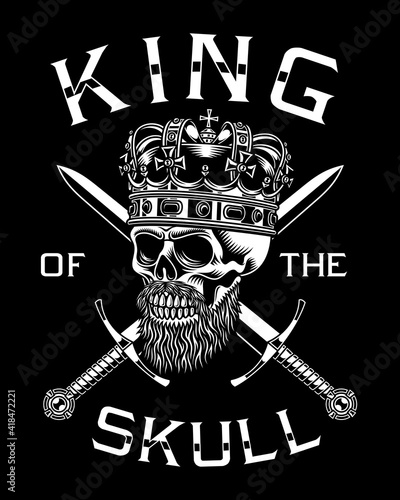 Bearded Skull King With Crossed Swords Vector Illustration