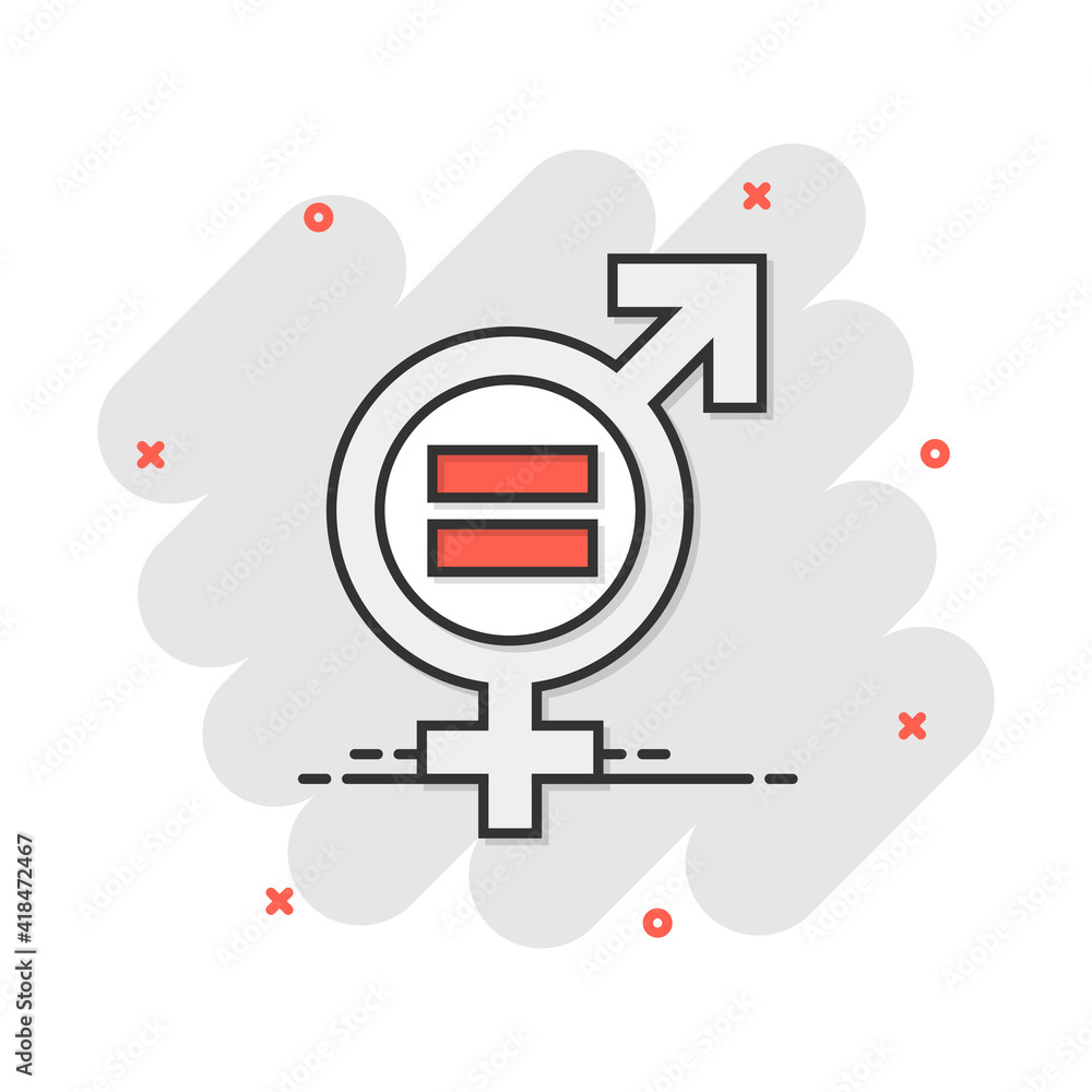 Vector Cartoon Gender Equal Icon In Comic Style Men And Women Sign 