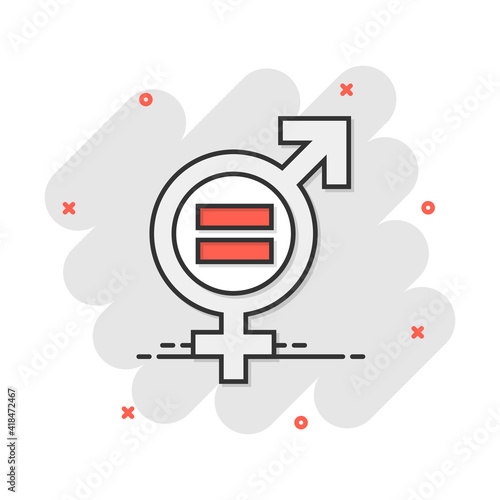 Vector cartoon gender equal icon in comic style. Men and women sign illustration pictogram. Sex business splash effect concept.
