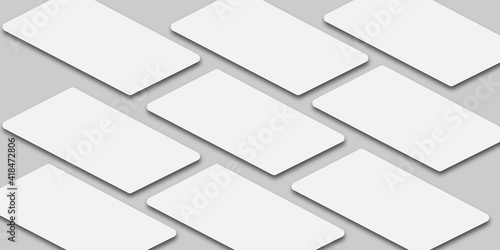 Business cards mockup with rounded corners lying horizontally with realistic shadow. Vector set of business cards for your design. EPS stock illustration 10