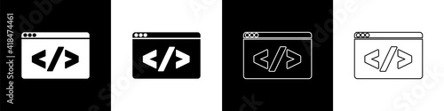 Set Web design and front end development icon isolated on black and white background. Vector.