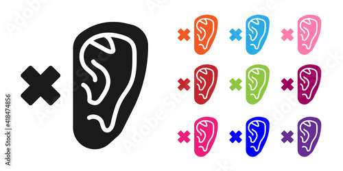 Black Deafness icon isolated on white background. Deaf symbol. Hearing impairment. Set icons colorful. Vector.