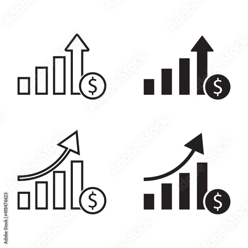 Growing bar graph icon on a white background. Vector illustration