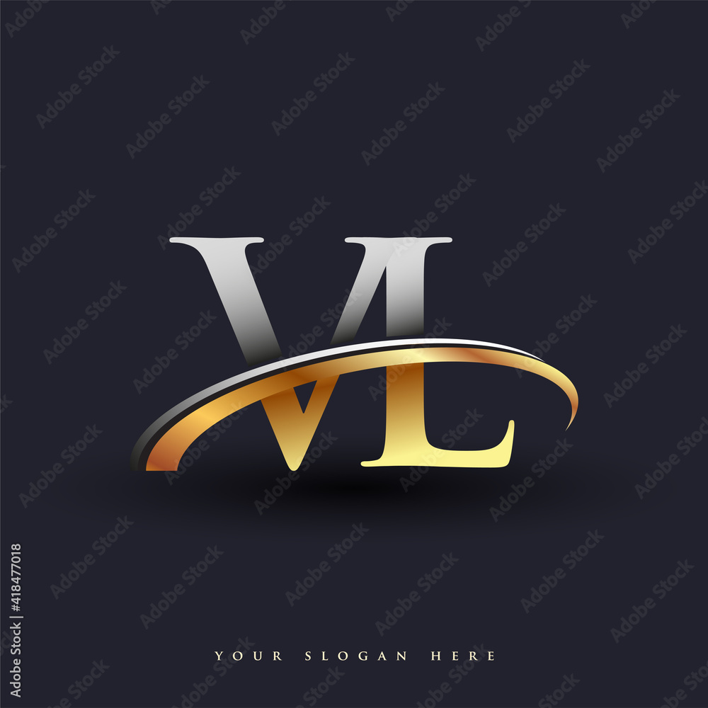 VL initial logo company name colored gold and silver swoosh design