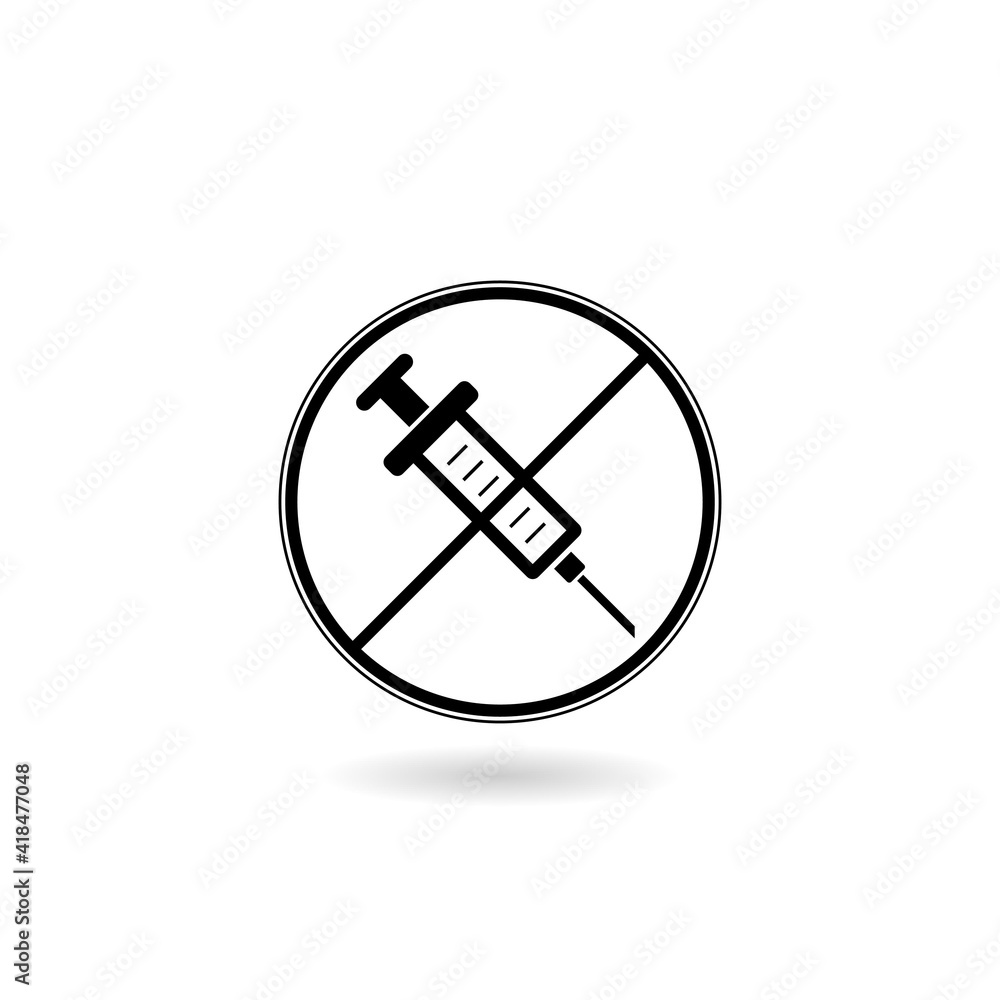 No vaccine sign icon with shadow No vaccine sign icon with shadow