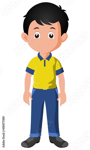 Cute little boy cartoon character. Vector illustration isolated on white background.