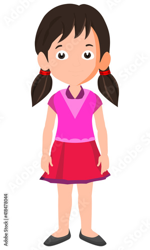 Cute little girl cartoon character. Vector illustration isolated on white background.